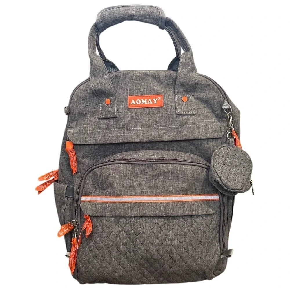 AOMAY‎ Gray Diaper Backpack with Multiple Pockets and Storage